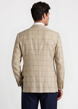 Ermenegildo Zegna Tan & Lime Windowpane Classic Fit Wool Linen Notch Lapel 3-Button Sport Coat 40R