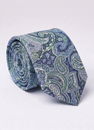 Letteriello Navy Blue & Green Paisley Italian Silk Neck Tie