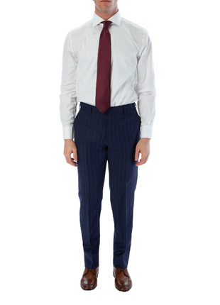 Sartoria Mazara Mens Slim Fit Blue Striped 100% Wool Suit With Peak Lapels