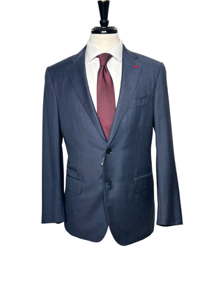 Isaia Mens Blue Windowpane Fully-Canvassed Notch Lapel Classic Fit 2-Button Wool Suit - 40R