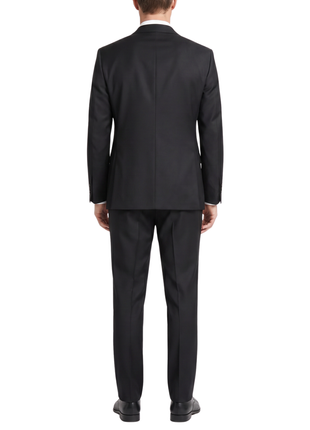 Cardeliano Solid Black Wool Cashmere Notch Lapel Slim Fit 2-Button Suit
