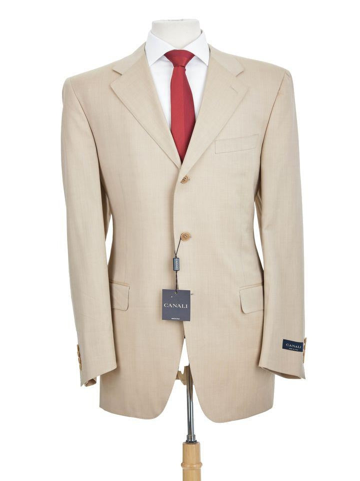 Canali Mens 44L Drop Classic Fit Solid Tan Button 100% Wool