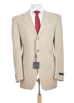 Canali Mens 44L Drop 6 Classic Fit Solid Tan 3 Button 100% Wool 2 Piece Suit