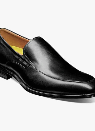 Florshiem Mens Amelio Black Moc Toe Slip On Leather Dress Shoes