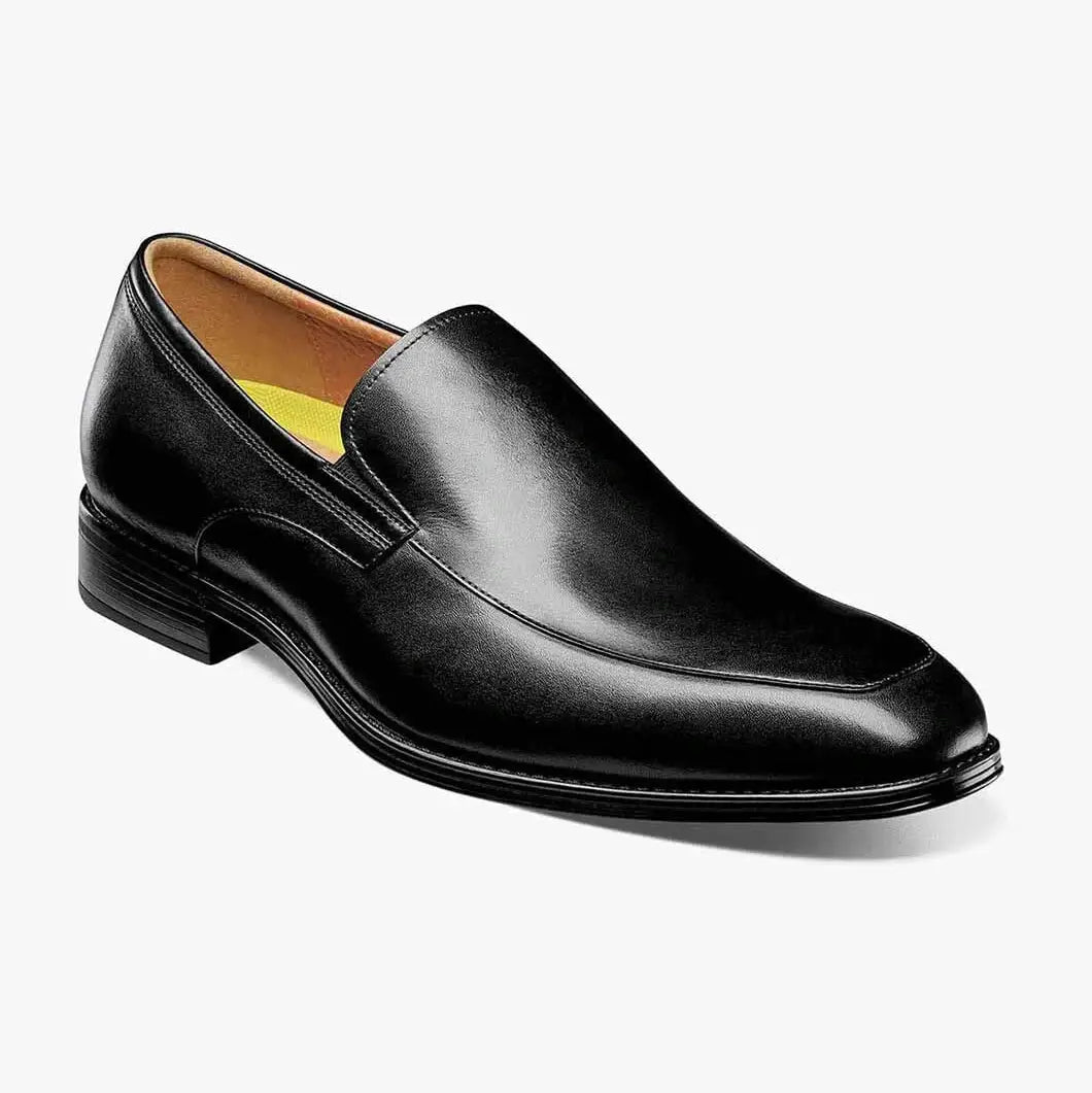 Florshiem Mens Amelio Black Moc Toe Slip On Leather Dress Shoes The Suit Depot