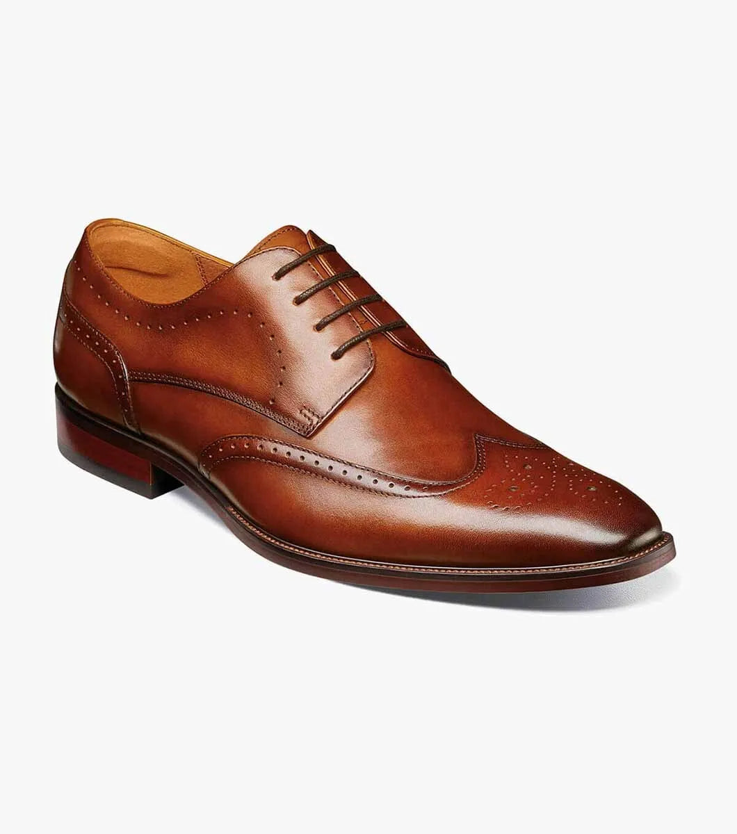 Florsheim Mens Sorrento Cognac Brown Lace-Up Wingtip Oxford Leather Dress Shoes