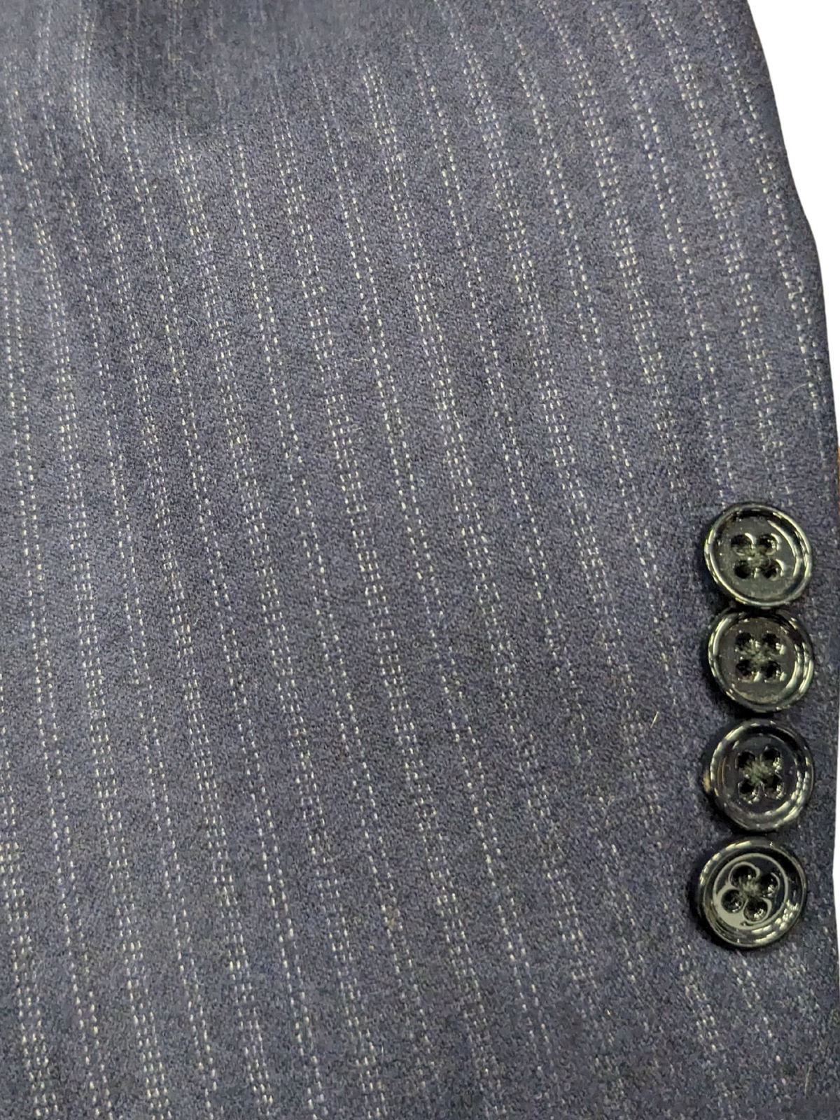 Ralph Lauren Purple Labels Mens 38L Navy Blue Pinstriped 3 Button 100% Wool Suit