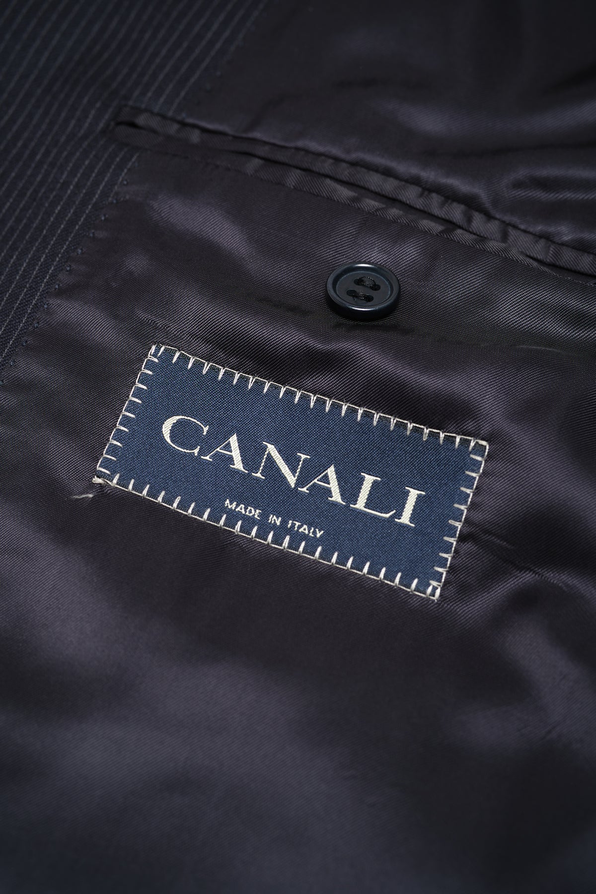 Canali Mens Navy Blue Pinstriped 44R Drop 4 100% Wool 3 Button Suit