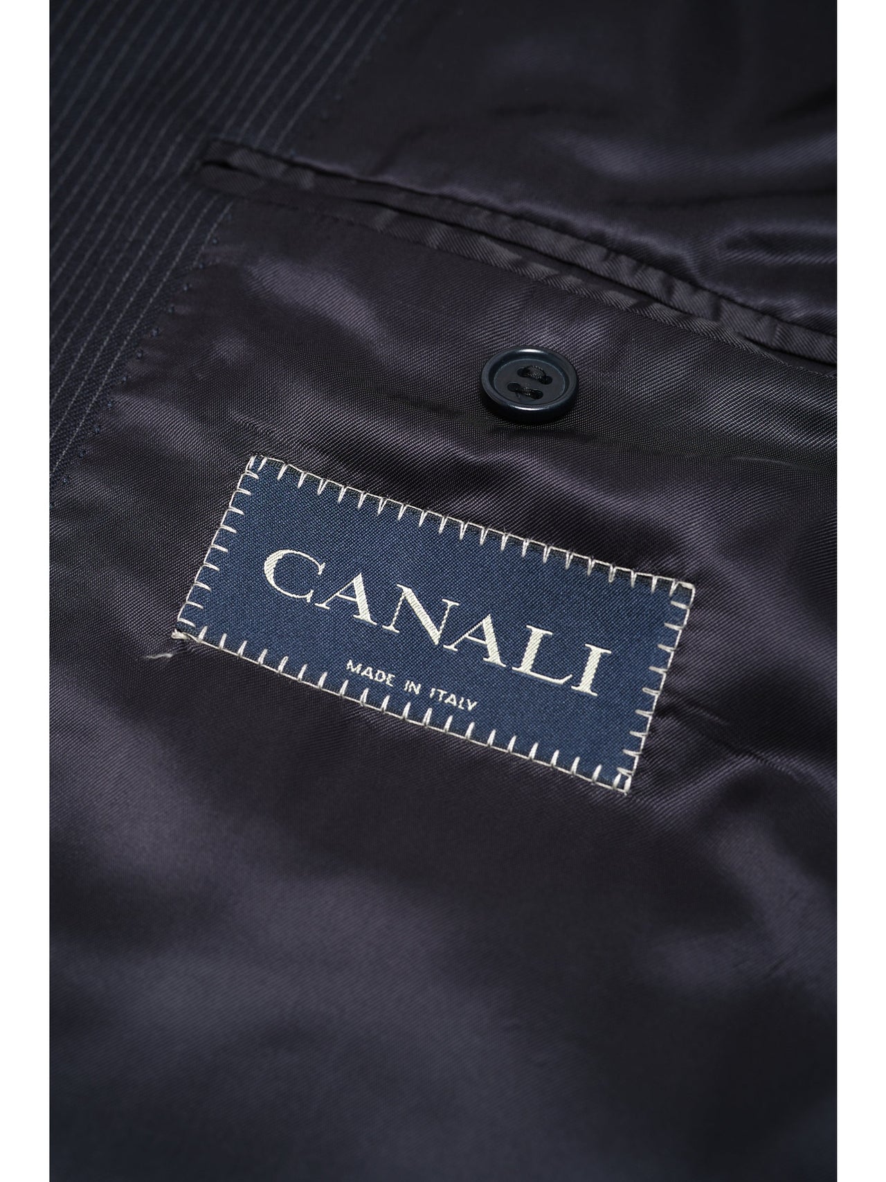 Canali Traje de 3 botones 100% lana azul marino a rayas 44R Drop 4 para hombre