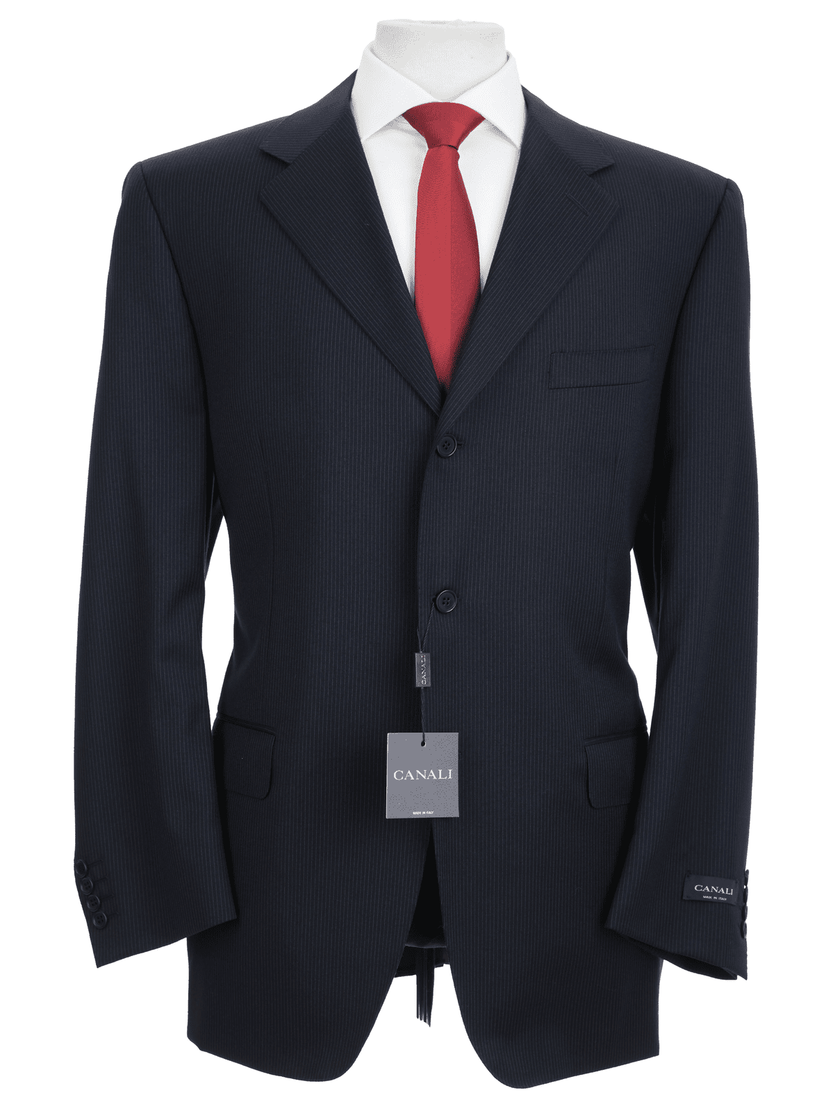 Canali Traje de 3 botones 100% lana azul marino a rayas 44R Drop 4 para hombre