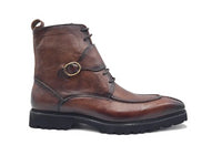 Thumbnail for Carrucci Mens Chestnut Brown Split Toe Lace Up Leather Dress Boots