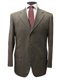 Thumbnail for Sartoria Partenopea Mens 40L Brown Pinstriped 3 Button 2 Piece 100% Wool Suit