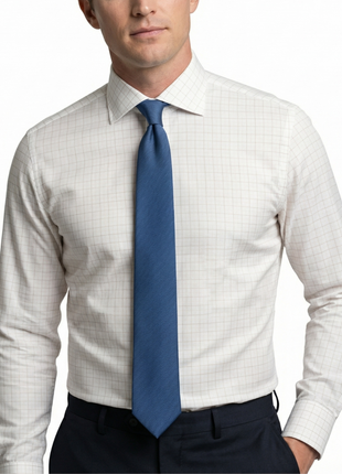 Proper Shirtings Grid Check White & Sand Contemporary Fit Spread Collar Wrinkle Free Cotton Dress Shirt