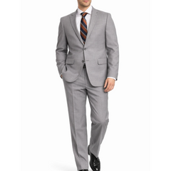 Mazara Mens Classic Fit Light Gray Two Button 100% Wool Suit - The Suit Depot