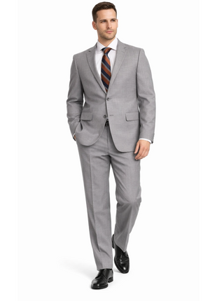 Mazara Mens Classic Fit Light Gray Two Button 100% Wool Suit - The Suit Depot