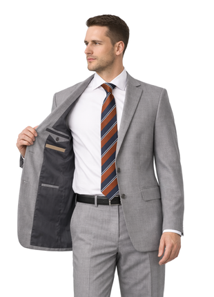 Mazara Mens Classic Fit Light Gray Two Button 100% Wool Suit - The Suit Depot