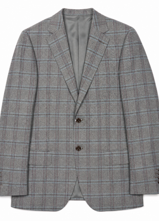 Luigi Baldo Heather Gray with Plum Teal Windowpane Slim Fit Cashmere 2-Button Sport Coat 38R
