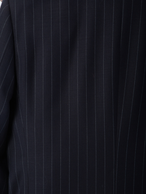 Sartoria Mazara Mens Slim Fit Navy Blue & Gray Pinstriped 100% Wool Suit With Peak Lapels