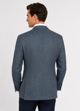 Pal Zileri Sky Blue and White Houndstooth Classic Fit Wool Silk Blend 2-Button Sport Coat 42L