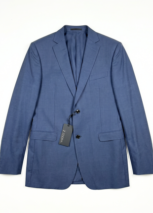 Z Zegna Mens Blue Micro-Check Notch Lapel Slim Fit 2-Button Wool Suit - 44L