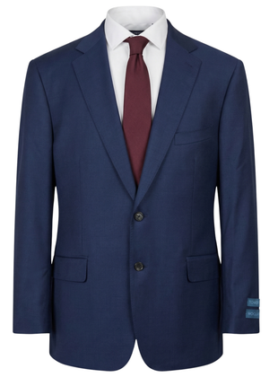 Tovaglia Mens Navy Textured Classic Fit Notch Lapels Wool Silk 2 Button Suit
