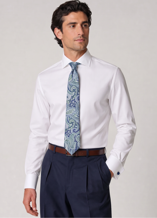 Letteriello Navy Blue & Green Paisley Italian Silk Neck Tie