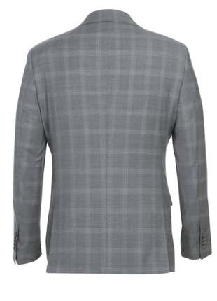 English Laundry Light Gray Plaid Slim Fit Notch Lapel Wool Blend Stretch 2 Button Suit