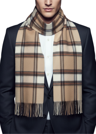 Tovaglia Mens Plaid Cashmere Fringe Scarf