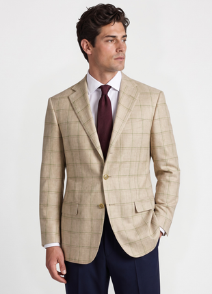 Ermenegildo Zegna Tan & Lime Windowpane Classic Fit Wool Linen Notch Lapel 3-Button Sport Coat 40R
