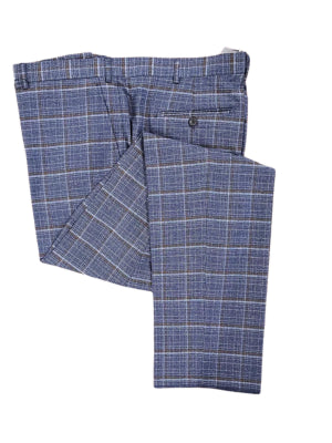 Giorgio Fiorelli Mens Classic Fit Blue Plaid Flat Front Dress Pants