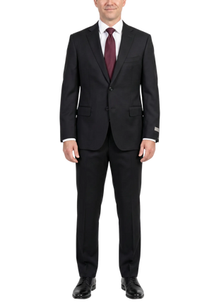 Canali 1934 Solid Black Wool  Modern Fit Notch Lapel 2 Piece Suit