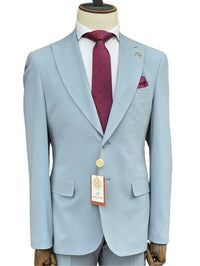 Thumbnail for Romaster Mens Solid Light Blue Slim Fit Stretch Wool Blend Suit
