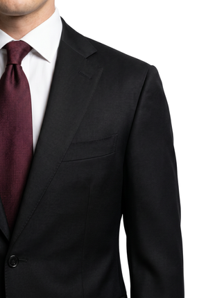 Canali 1934 Solid Black Wool  Modern Fit Notch Lapel 2 Piece Suit