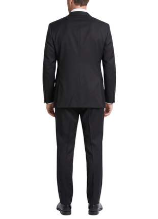 Canali 1934 Solid Black Wool  Modern Fit Notch Lapel 2 Piece Suit