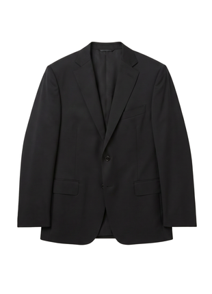 Canali 1934 Solid Black Wool  Modern Fit Notch Lapel 2 Piece Suit