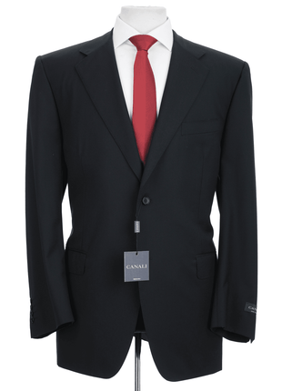 Canali Mens Black Tonal Striped 44L Drop 6 100% Wool 2 Button 2 Piece Suit
