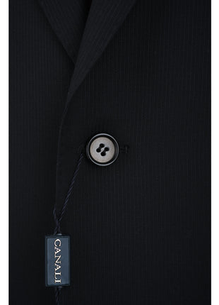 Canali Mens Black Tonal Striped 44L Drop 6 100% Wool 2 Button 2 Piece Suit