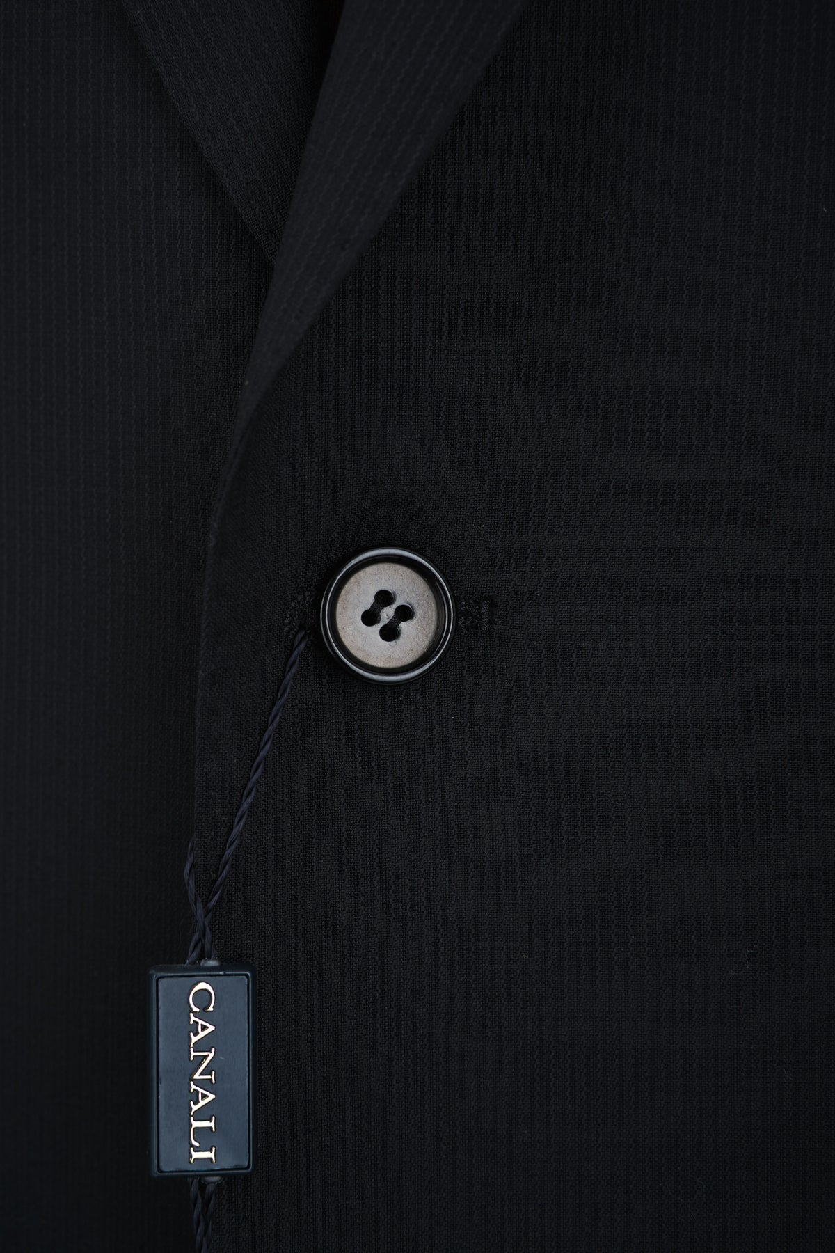 Canali Mens Black Tonal Striped 44L Drop 6 100% Wool 2 Button 2 Piece Suit