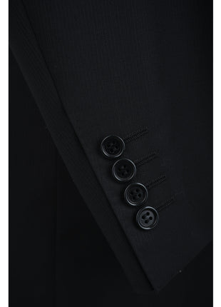 Canali Mens Black Tonal Striped 44L Drop 6 100% Wool 2 Button 2 Piece Suit