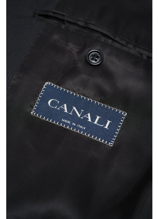Canali Mens Black Tonal Striped 44L Drop 6 100% Wool 2 Button 2 Piece Suit