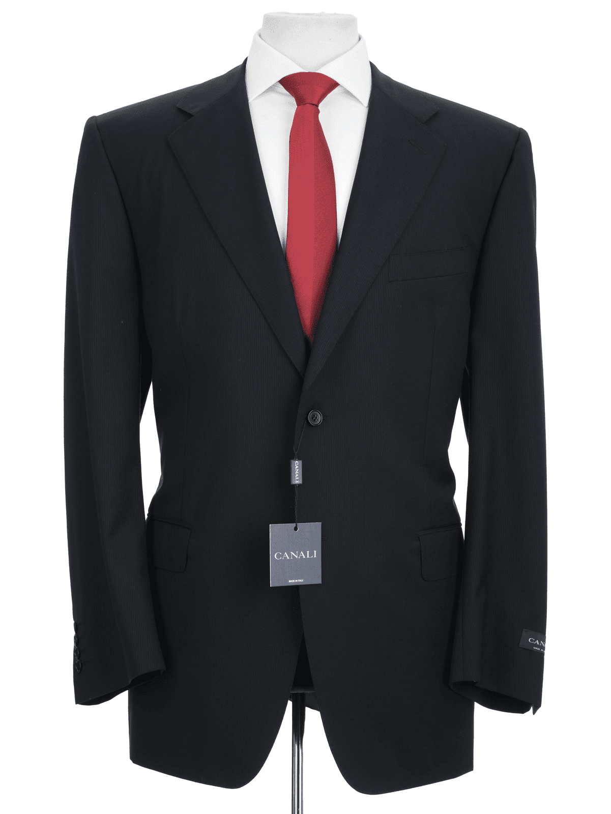 Canali Traje de 2 piezas con 2 botones y 100% lana, 44 L, a rayas tonales negras para hombre