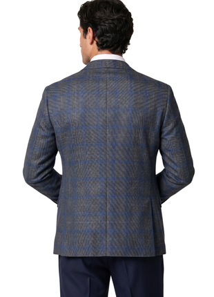 Canali Kei Charcoal Grey & Blue Modern Fit Notch Lapel Wool Silk 2-Button Sport Coat 40R