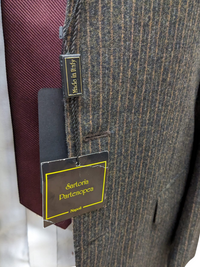 Thumbnail for Sartoria Partenopea Mens 40L Brown Pinstriped 3 Button 2 Piece 100% Wool Suit