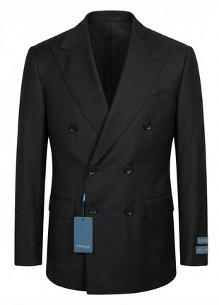 Tovaglia Mens Solid Black Classic Fit Double Breasted Wool Cashmere Blend Suit