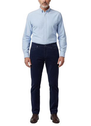 Label E Navy Blue Regular Fit Cotton Stretch Five-pocket Corduroy Pants