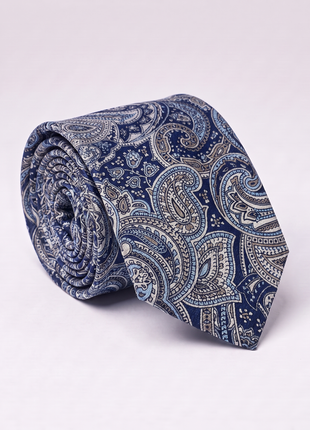 Letteriello Navy Blue & Silver Paisley Italian Silk Neck Tie