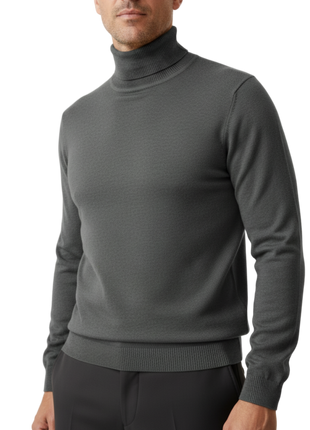 Men's Solid Charcoal Pullover Cotton Blend Turtleneck Sweater