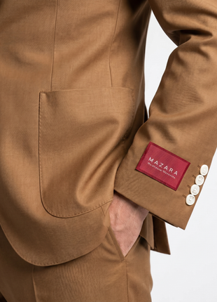 Mazara Mens Bronze Brown Slim Fit Notch Lapels Patch Pockets Wool Stretch 2-Button Suit