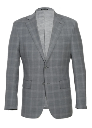 English Laundry Light Gray Plaid Slim Fit Notch Lapel Wool Blend Stretch 2 Button Suit