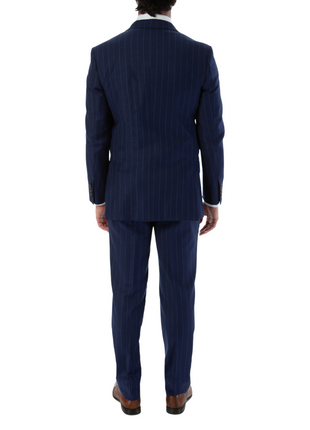 Sartoria Mazara Mens Slim Fit Blue Striped 100% Wool Suit With Peak Lapels